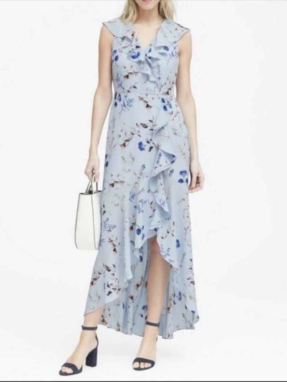 Banana Republic Pale Blue Floral Ruffle High-Low Dress